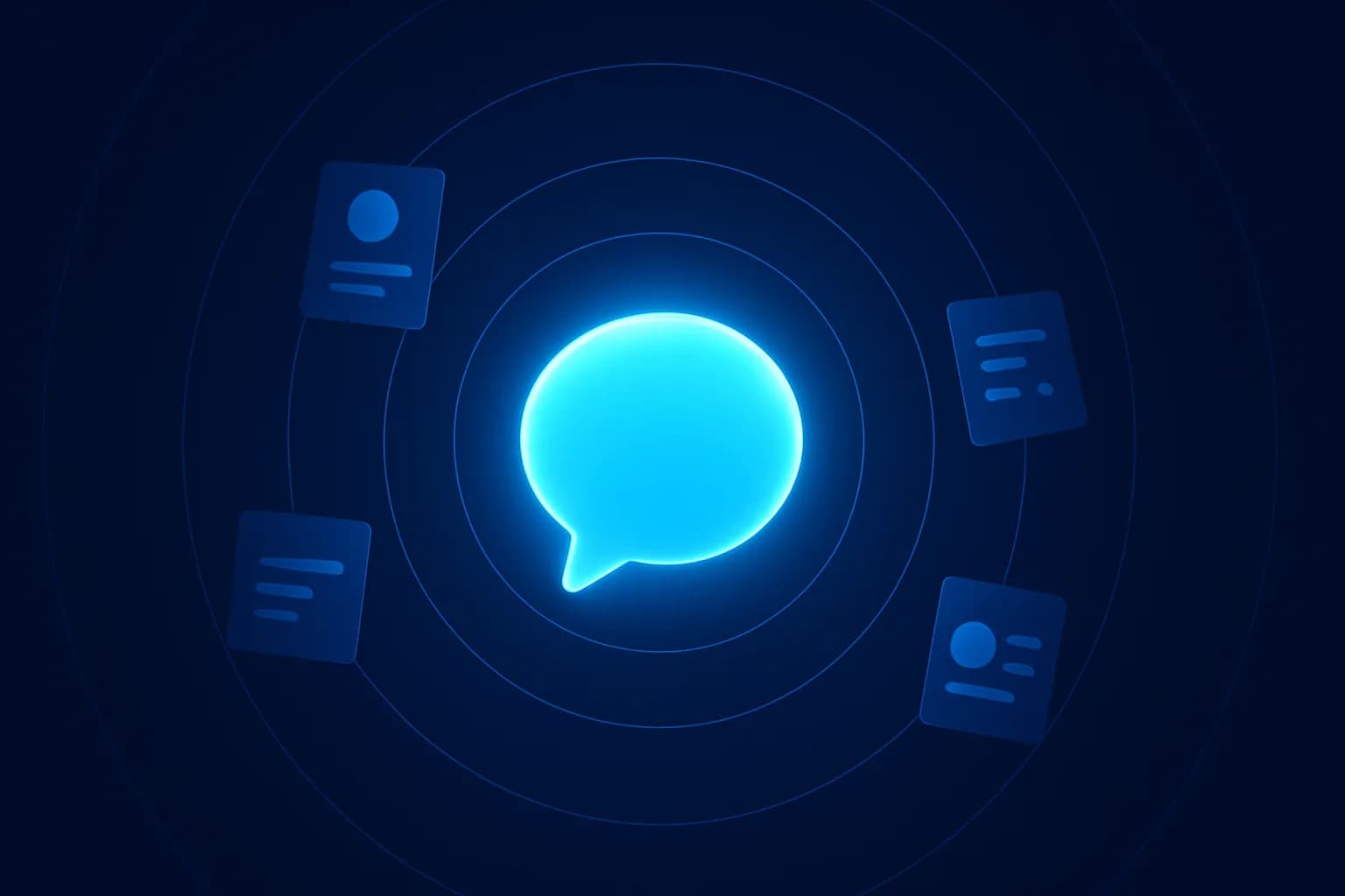 Illustration of a glowing speech bubble sending signal rays outward across a dark field.