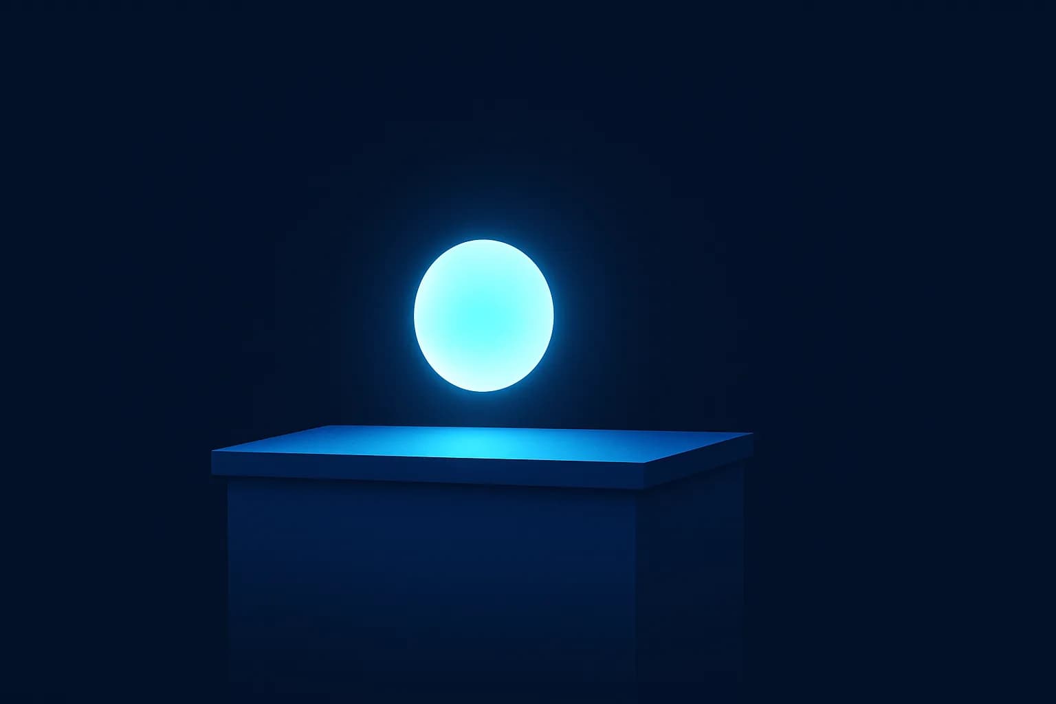 Illustration of a softly glowing orb hovering above a minimal reception desk.